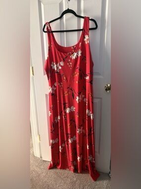 Red Floral Maxi Dress with White Blossom Print